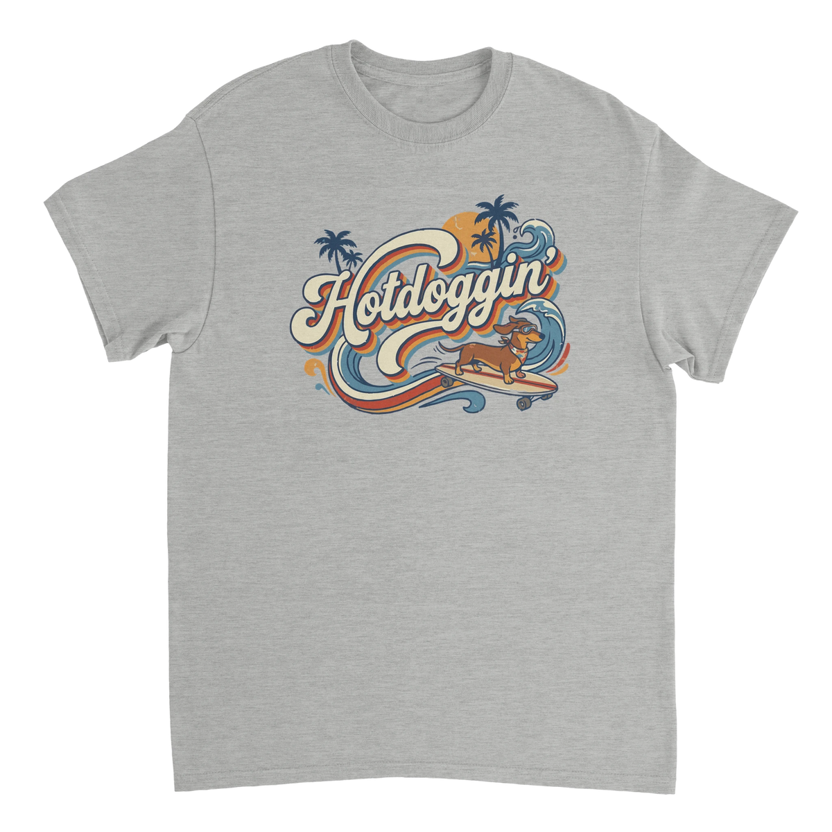 Hotdoggin' Surf Dachshund vintage tee in Ash