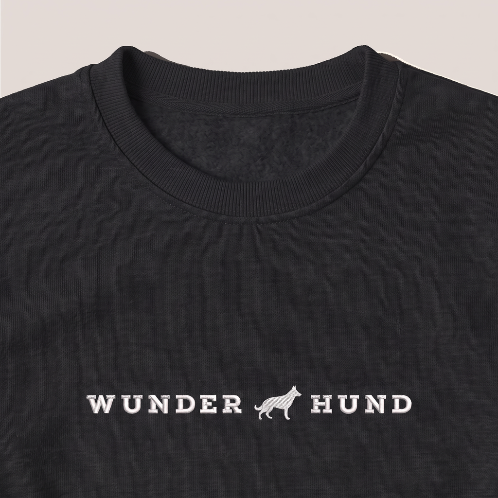Wunder Hund German Shepherd embroidered sweatshirt, close-up of the embroidery