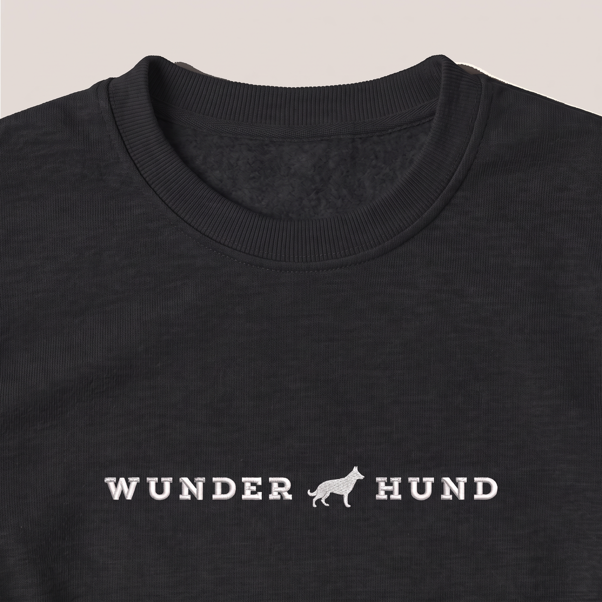 Wunder Hund German Shepherd embroidered sweatshirt, close-up of the embroidery